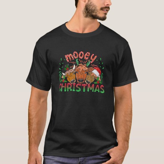 Mooey Christmas Funny Highland Cow Xmas Light Sant T-Shirt (Vorderseite)