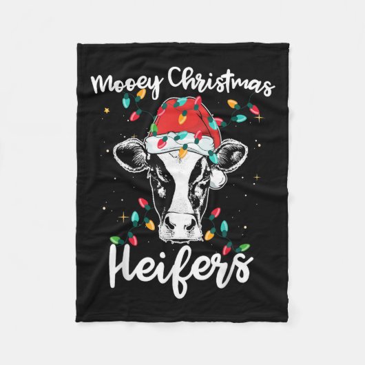 Mooey Christmas Heifers Santa Xmas Lights Cow Love Fleecedecke (Vorderseite)
