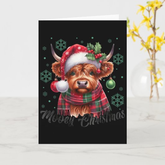 Mooey Christmas Highland Cow Christmas Lights Cow Karte (Gelbe Blume)