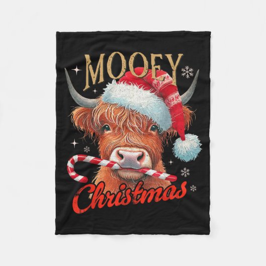 Mooey Christmas Highland Cow Design Xmas Cow Lover Fleecedecke (Vorderseite)
