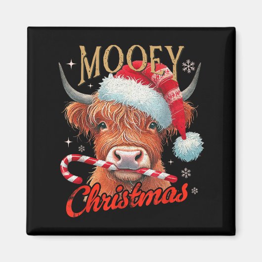 Mooey Christmas Highland Cow Design Xmas Cow Lover Magnet (Vorne)