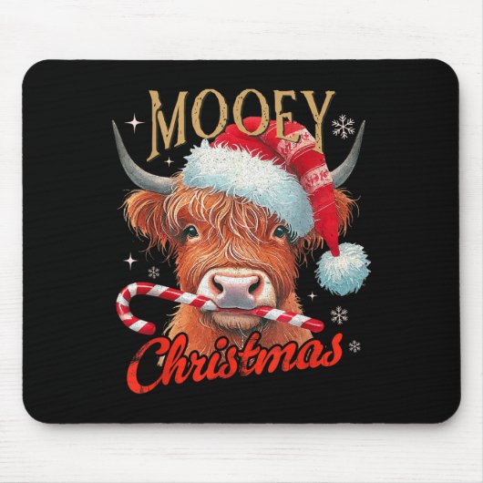 Mooey Christmas Highland Cow Design Xmas Cow Lover Mousepad (Vorne)