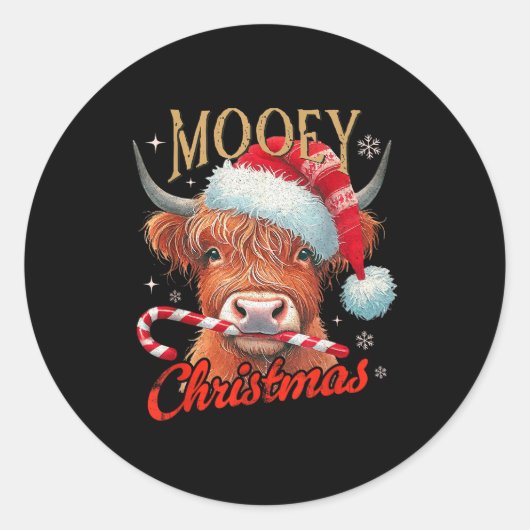 Mooey Christmas Highland Cow Design Xmas Cow Lover Runder Aufkleber (Vorderseite)