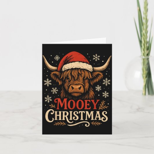 Mooey Christmas Highland Cow Funny Santa Hat Desig Karte (Vorderseite)