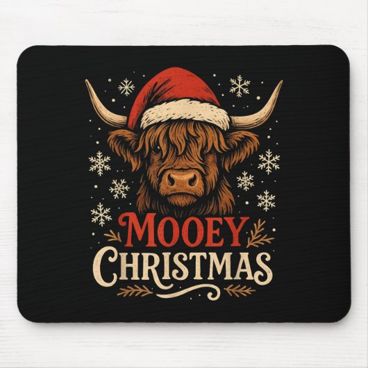 Mooey Christmas Highland Cow Funny Santa Hat Desig Mousepad (Vorne)