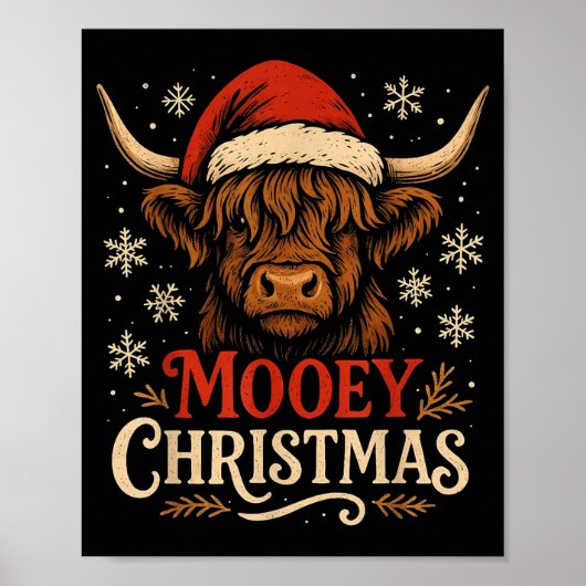 Mooey Christmas Highland Cow Funny Santa Hat Desig Poster (Vorne)
