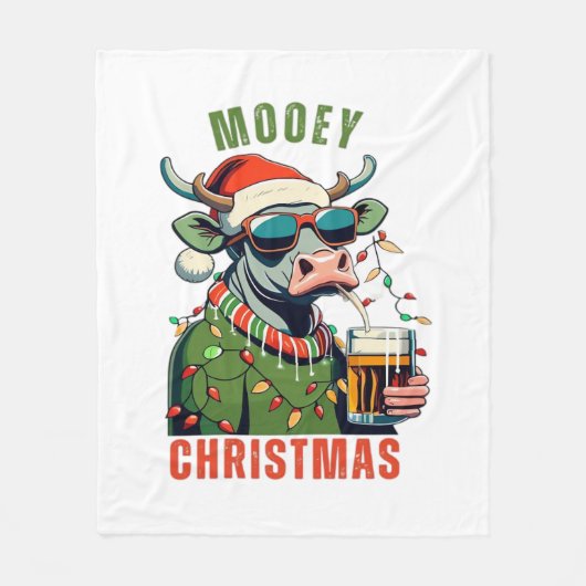 Mooey Christmas Highland Cow Light Weihnachtsmannm Fleecedecke (Vorderseite)