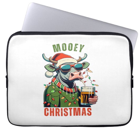 Mooey Christmas Highland Cow Light Weihnachtsmannm Laptopschutzhülle (Vorderseite)