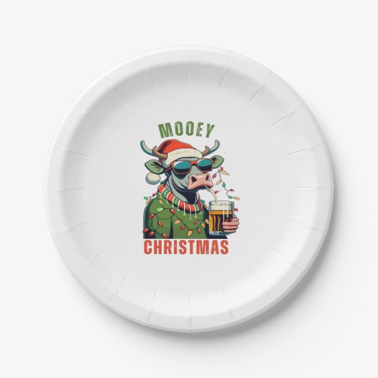 Mooey Christmas Highland Cow Light Weihnachtsmannm Pappteller (Vorderseite)