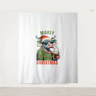 Mooey Christmas Highland Cow Light Weihnachtsmannm Wandteppich