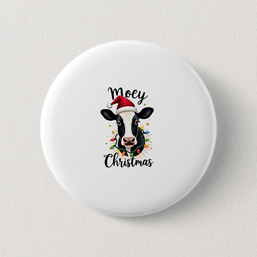 Mooey Christmas Santa Christmas Lights Cow Lovers Button (Vorderseite)