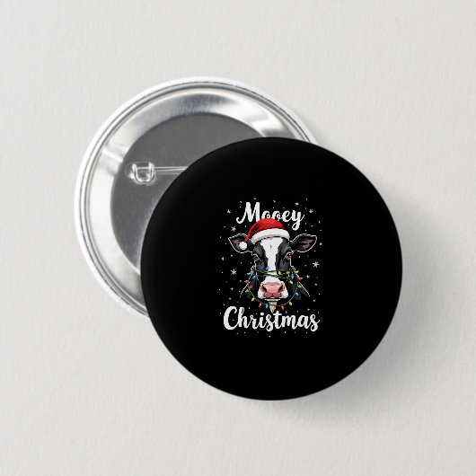 Mooey Christmas Santa Christmas Lights Cow Lovers Button (Vorne & Hinten)