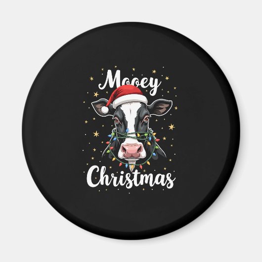 Mooey Christmas Santa Christmas Lights Cow Lovers Magnet (Vorne)