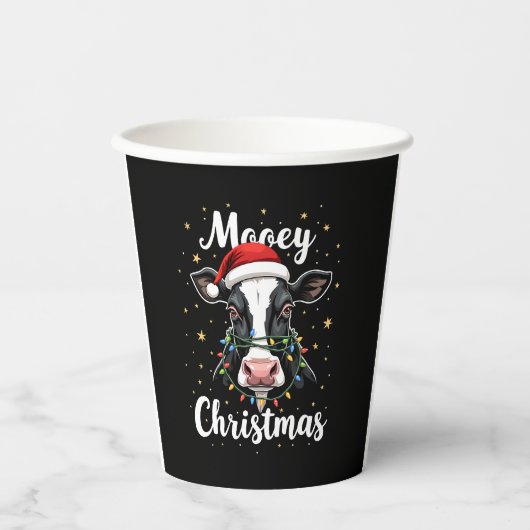 Mooey Christmas Santa Christmas Lights Cow Lovers Pappbecher (Vorderseite)