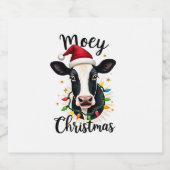 Mooey Christmas Santa Christmas Lights Cow Lovers Schaumweinetikett (Einzelnes Label)