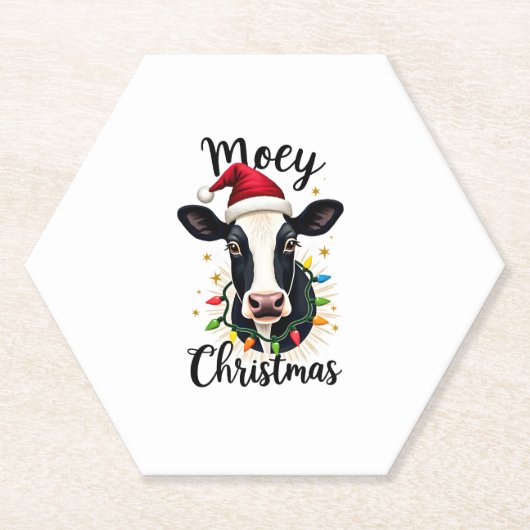 Mooey Christmas Santa Christmas Lights Cow Lovers Untersetzer (Vorderseite)