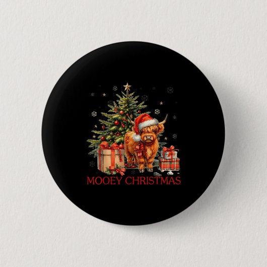 Mooey Christmas Santa Highland Cow Santa Xmas Tree Button (Vorderseite)