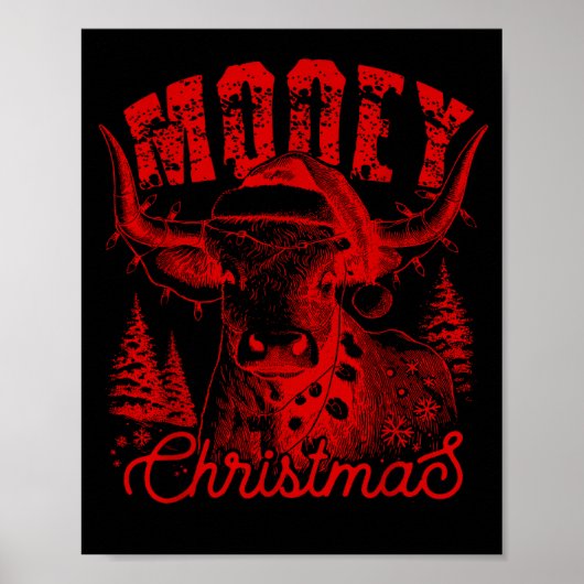 Mooey Christmas Western Heifer Highland Cow Santa Poster (Vorne)