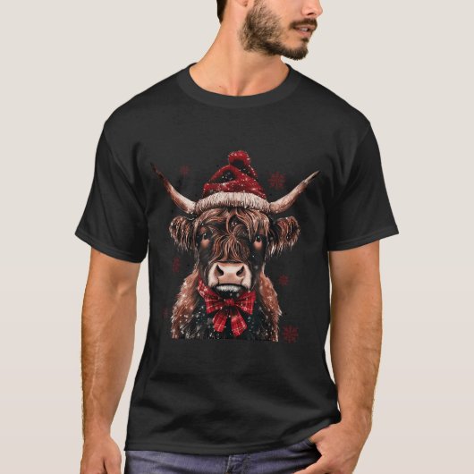Mooey Christmas Western Highland Cow Lover Santa H T-Shirt (Vorderseite)