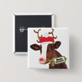 Mooey frohe Weihnacht-Ren-Kuh Button (Vorne & Hinten)