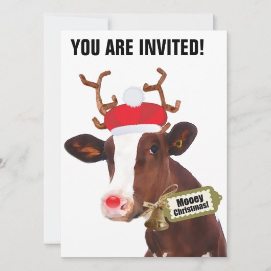 Mooey frohe Weihnacht-Ren-Kuh Einladung (Vorderseite)