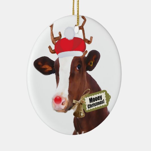 Mooey frohe Weihnacht-Ren-Kuh Keramikornament (Rechts)