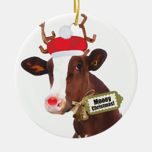 Mooey frohe Weihnacht-Ren-Kuh Keramikornament (Vorne)