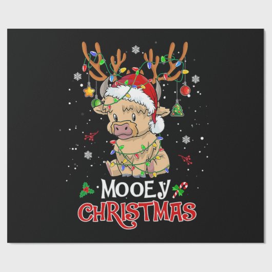 Mooey Highland Cow Christmas Geschenkpapier (Flach)