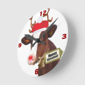 Mooey Merry Christmas Reindeer Cow Runde Wanduhr (Winkel)