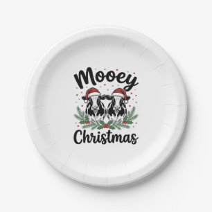 Mooey Weihnachten Kuh Vintage Gravur Shirt Design Pappteller