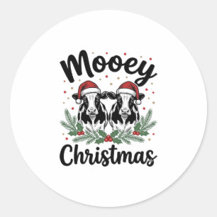 Mooey Weihnachten Kuh Vintage Gravur Shirt Design Runder Aufkleber