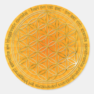 Moola Mantra / Blume des Lebens / gelb radial BG Runder Aufkleber