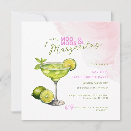 MooMoos & Margaritas Pink Bachelorette Invitation (Vorderseite)