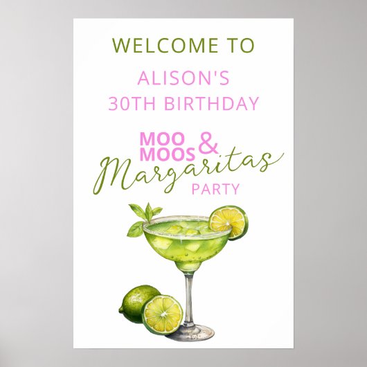 MooMoos & Margaritas Pink Birthday Welcome Sign Poster (Vorne)