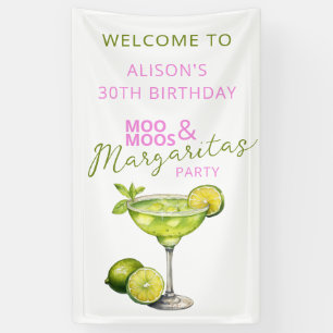 MooMoos & Margaritas Rosa Geburtstags-Willkommenss Banner
