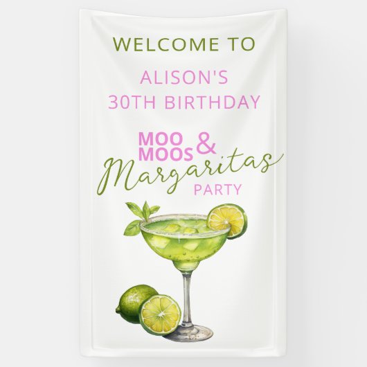 MooMoos & Margaritas Rosa Geburtstags-Willkommenss Banner (Vertikal)