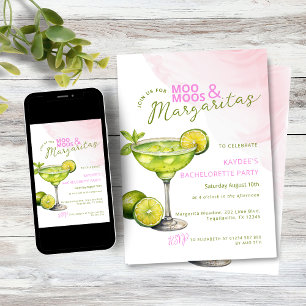 MooMoos & Margaritas Rosa Junggesellinnen-Abschied Einladung
