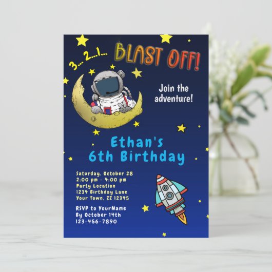 Moon Adventure Geburtstagsparty Einladung (Stehend Vorderseite)