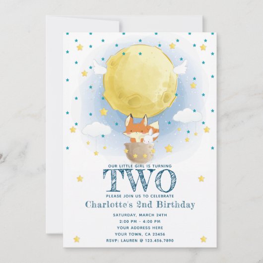 Moon Air Balloon Stars Glitzer Geburtstag Einladung (Vorderseite)
