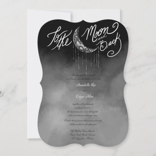 Moon and Back Silver and Black Night Sky Einladung (Vorderseite)