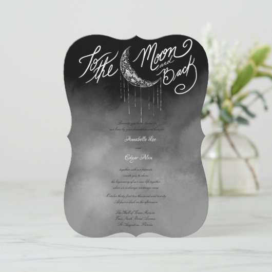 Moon and Back Silver and Black Night Sky Einladung (Stehend Vorderseite)