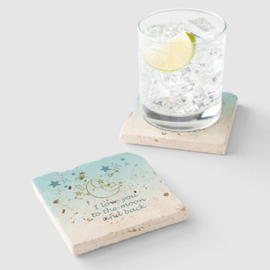 Moon and Back Stars Aqua Ombre Steinuntersetzer (Seitenansicht)