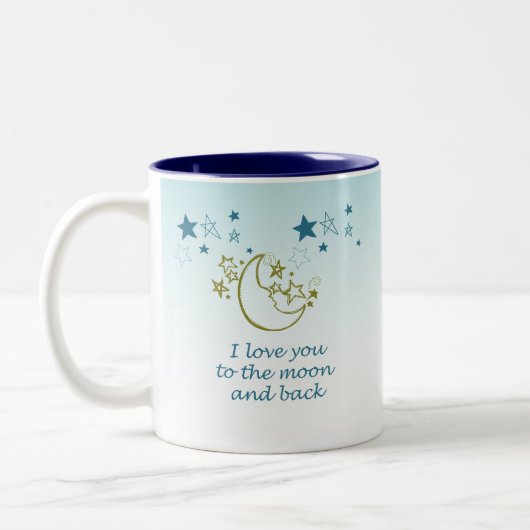 Moon and Back Stars Aqua Ombre Zweifarbige Tasse (Links)
