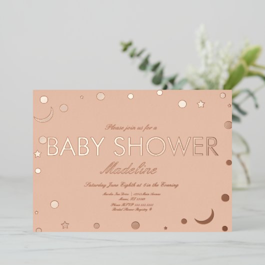 Moon and dots Confetti Babydusche in Folieneinladung (Stehend vorne)