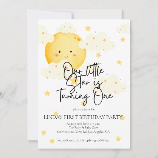 Moon and Stars 1. Geburtstag Einladung (Vorderseite)