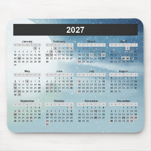 Moon and Stars 2027 Calendar  Mousepad (Vorne)