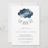 Moon and stars Baby Boy Sip and See Einladung (Vorderseite)