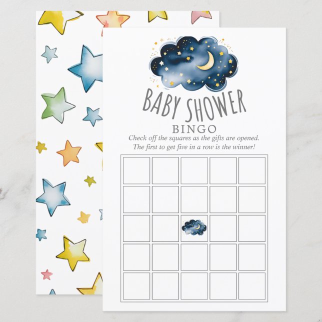 Moon and Stars Baby Dusche Bingo Spiel (Vorne/Hinten)