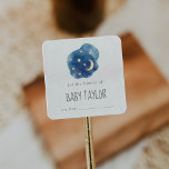 Moon and Stars Baby Dusche Buchzeichen Quadratischer Aufkleber<br><div class="desc">Diese Babyduschkleber für Mond und Stars sind ideal für ein kleines Babyduschengeschenk. Das moderne skurrile Design besticht durch eine marineblau-blaue Wolkenform mit einem gelben Viertelmond und Sternen.</div>