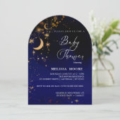 Moon and Stars Baby Dusche Royal Blue Einladung (Stehend Vorderseite)